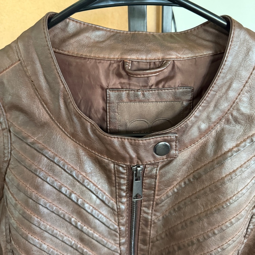 Maurices Vintage Vegan Faux Leather Knit Full Front Zip Jacket Moto Brown L - Picture 3 of 8
